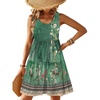 Zeagoo Womens Summer Sundress Boho Floral Casual Tank Dresses with Pockets Sleeveless Tiered Swing A Line Beach Dress(Green Floral)