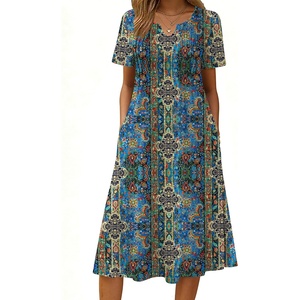 Zeagoo Summer Dresses for Women 2026 Casual Short Sleeve Aline Midi Dress with Pocket Flowy Pleated Tshirt Beach Sundress(Mz779)