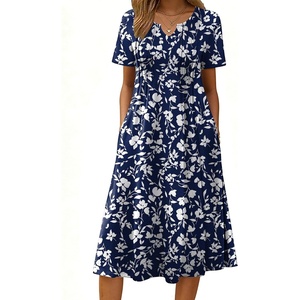 Zeagoo Summer Dresses for Women 2026 Casual Short Sleeve Aline Midi Dress with Pocket Flowy Pleated Tshirt Beach Sundress(Sf297)
