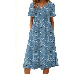 Zeagoo Summer Dresses for Women 2026 Casual Short Sleeve Aline Midi Dress with Pocket Flowy Pleated Tshirt Beach Sundress(Sp111)