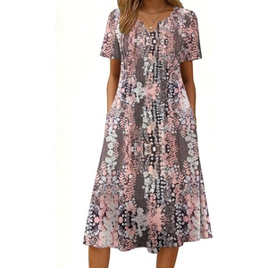 Zeagoo Summer Dresses for Women 2026 Casual Short Sleeve Aline Midi Dress with Pocket Flowy Pleated Tshirt Beach Sundress(Xh265)