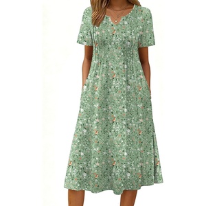Zeagoo Summer Dresses for Women 2026 Casual Short Sleeve Aline Midi Dress with Pocket Flowy Pleated Tshirt Beach Sundress(Xh534)