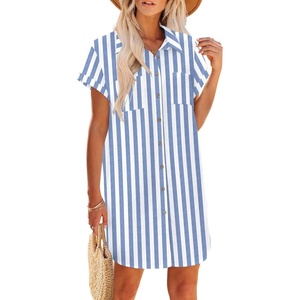 Zeagoo Summer Dresses for Women 2026 Cotton Button Down Short Sleeve Tshirt Dresses Casual Mini Beach Dress(Tw500)
