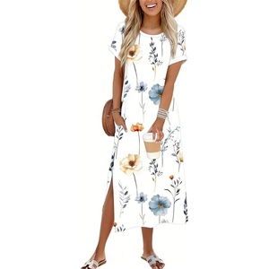 Zeagoo Summer Dresses for Women 2026 Maxi Dresses Vacation Sundress Short Sleeve Casual Sundresses Split Dress with Pockets(02-white)