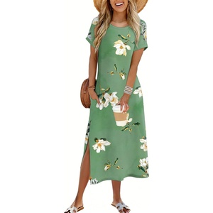 Zeagoo Summer Dresses for Women 2026 Maxi Dresses Vacation Sundress Short Sleeve Casual Sundresses Split Dress with Pockets(Geeen02)