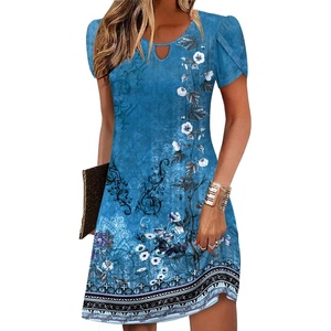 Zeagoo Women’s Casual A-Line Dresses with Pockets Summer Floral Tshirt Dress Short Sleeve Mini Dress Flowy Sundresses(Blue Floral-2)