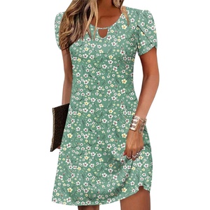 Zeagoo Women’s Casual A-Line Dresses with Pockets Summer Floral Tshirt Dress Short Sleeve Mini Dress Flowy Sundresses(Green Floral)