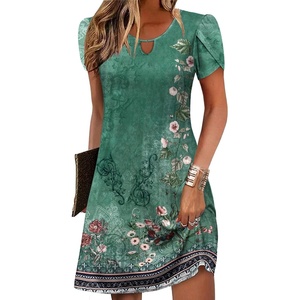Zeagoo Women’s Casual A-Line Dresses with Pockets Summer Floral Tshirt Dress Short Sleeve Mini Dress Flowy Sundresses(Green-printed)