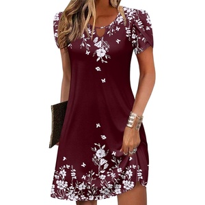 Zeagoo Women’s Casual A-Line Dresses with Pockets Summer Floral Tshirt Dress Short Sleeve Mini Dress Flowy Sundresses(Red Floral-8)