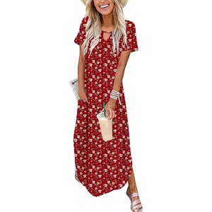 Zeagoo Womens Maxi Summer Dress with Pockets Casual Short Sleeve Sundress Trendy 2026 Curve Hem Long Dress(2602 Red Floral)