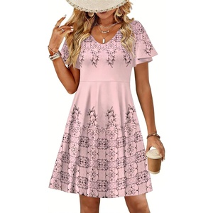Zeagoo Womens Summer Dress Casual Swing Sundresses Floral Ruffle Short Sleeve Wedding Guest Dress Beach Mini Dress 2026(Pink Sf292)