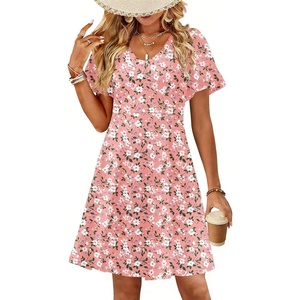 Zeagoo Womens Summer Dress Casual Swing Sundresses Floral Ruffle Short Sleeve Wedding Guest Dress Beach Mini Dress 2026(Pink White Floral)