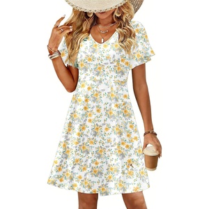 Zeagoo Womens Summer Dress Casual Swing Sundresses Floral Ruffle Short Sleeve Wedding Guest Dress Beach Mini Dress 2026(Yellow White Floral)