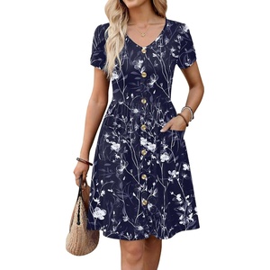 Zeagoo Womens Summer Dress Mini Petal Short Sleeve Dresses Pleated Button Down V Neck Floral Beach Swing Vacation Dress 2026(Sf180)