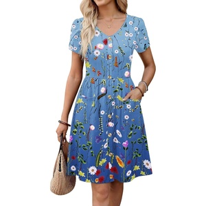 Zeagoo Womens Summer Dress Mini Petal Short Sleeve Dresses Pleated Button Down V Neck Floral Beach Swing Vacation Dress 2026(Wf89)