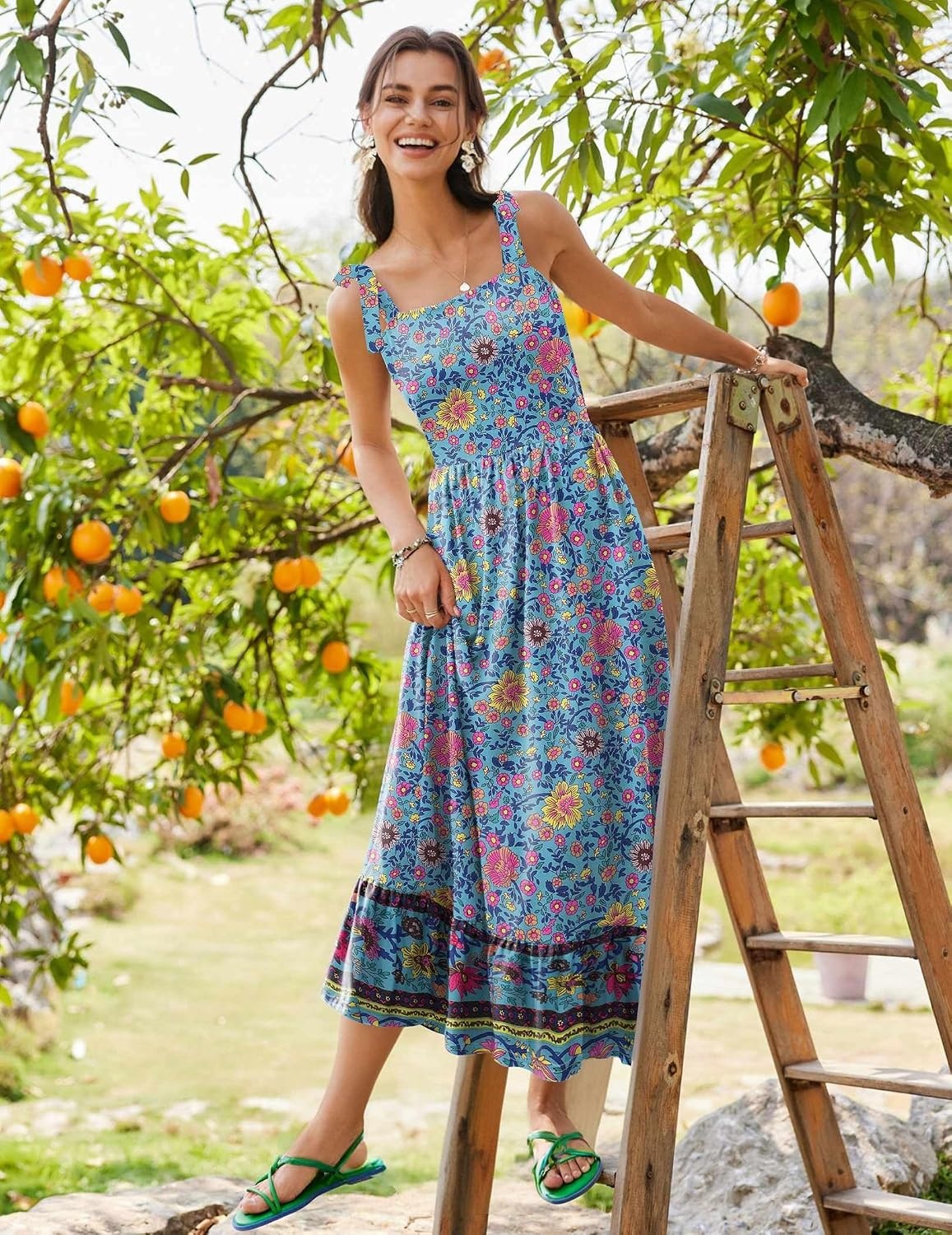 image:imageZeagoo Women Summer Maxi Dress with Pockets 2025 Spaghetti Strap Sundress Casual Flowy Boho Dress Floral Tiered Beach DressPattern1
