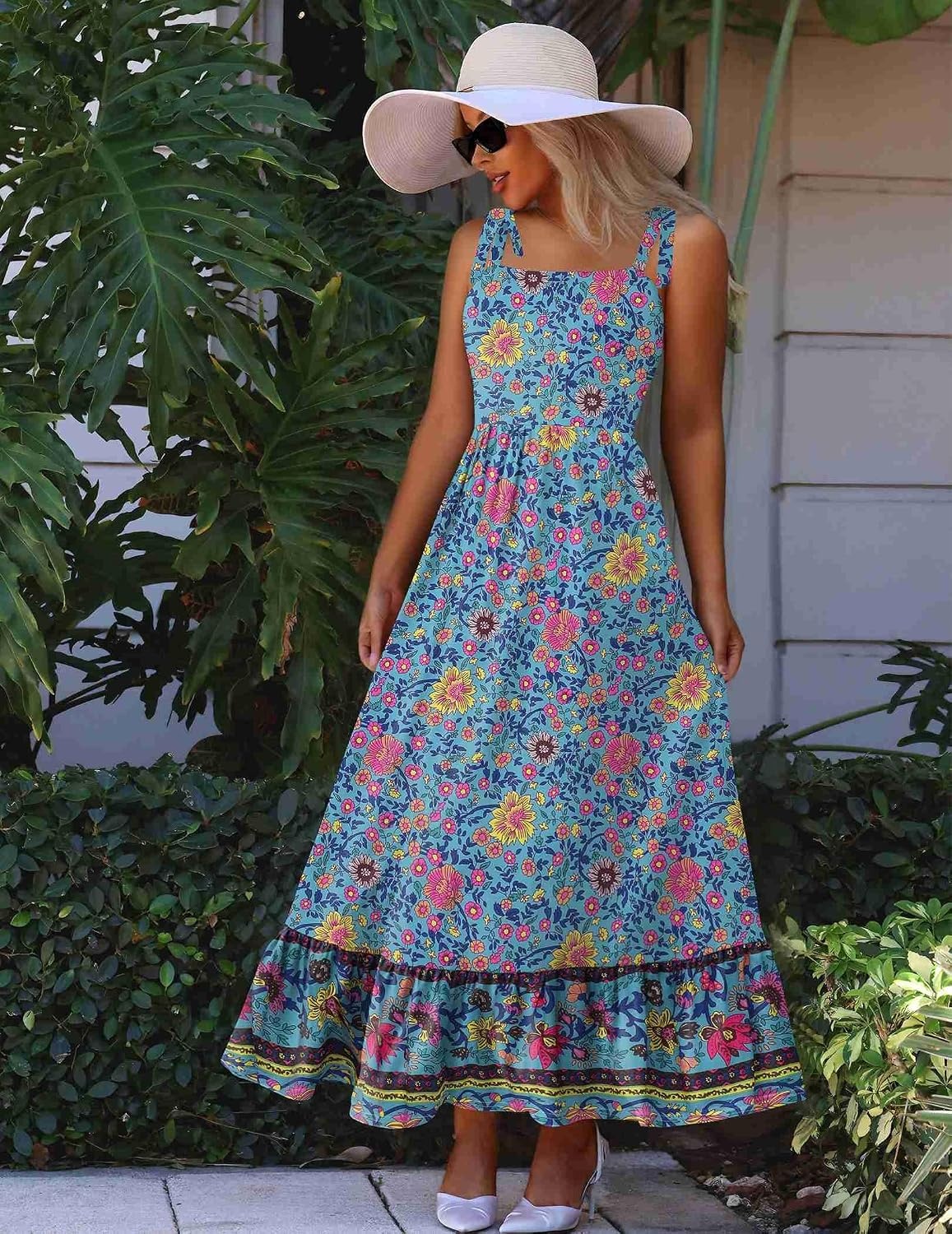 image:imageZeagoo Women Summer Maxi Dress with Pockets 2025 Spaghetti Strap Sundress Casual Flowy Boho Dress Floral Tiered Beach DressPattern1