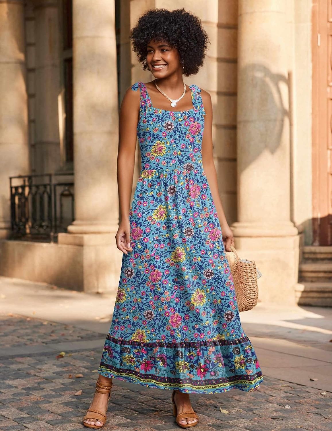 image:imageZeagoo Women Summer Maxi Dress with Pockets 2025 Spaghetti Strap Sundress Casual Flowy Boho Dress Floral Tiered Beach DressPattern1