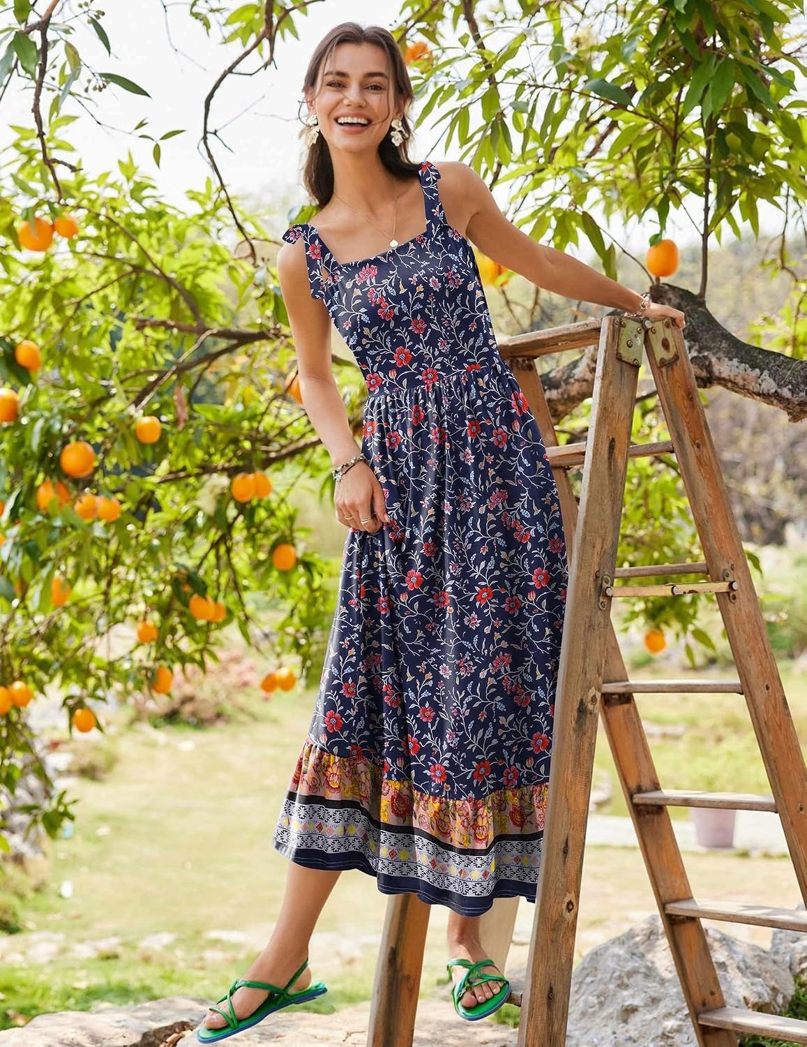 image:imageZeagoo Women Summer Maxi Dress with Pockets 2025 Spaghetti Strap Sundress Casual Flowy Boho Dress Floral Tiered Beach DressPattern11