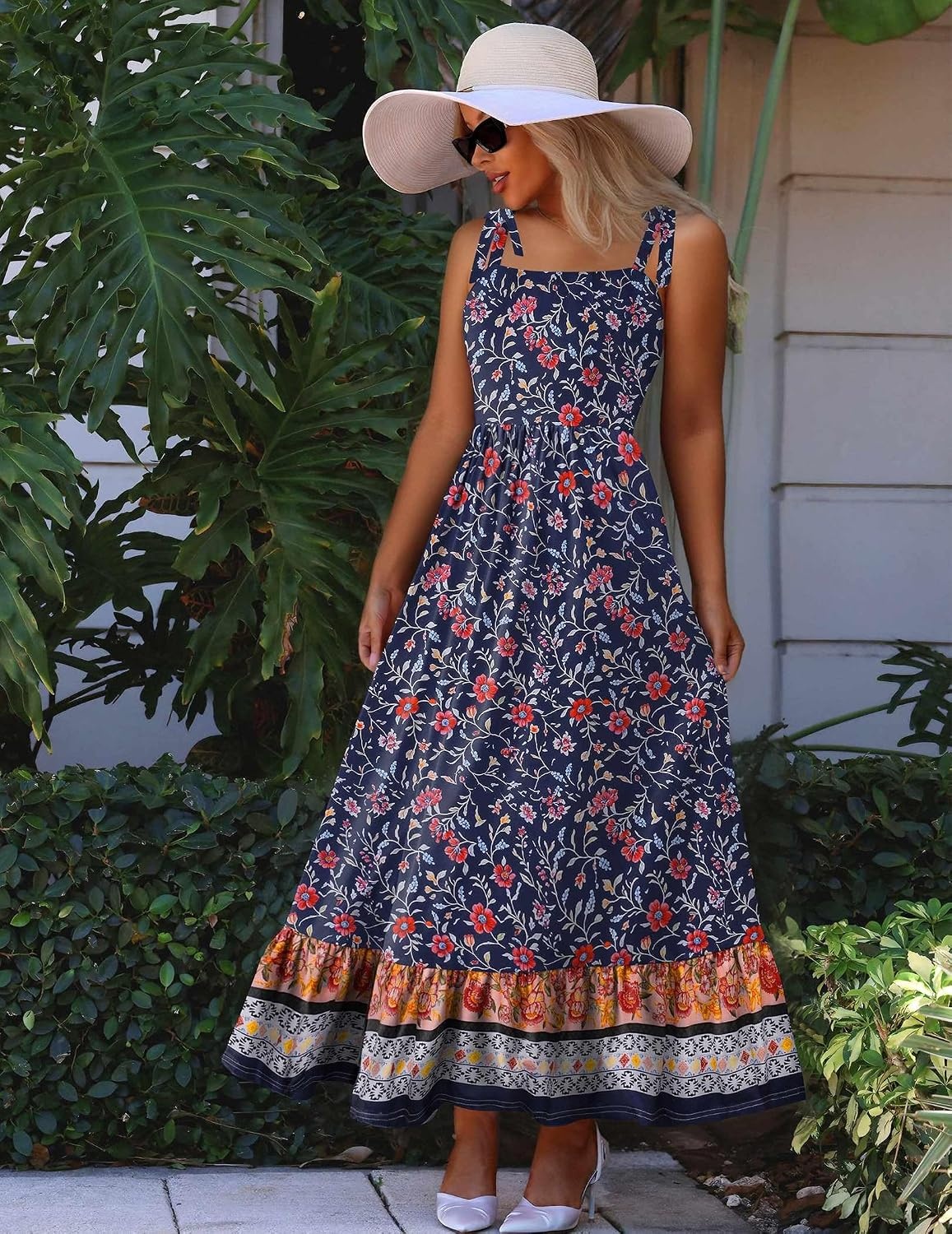 image:imageZeagoo Women Summer Maxi Dress with Pockets 2025 Spaghetti Strap Sundress Casual Flowy Boho Dress Floral Tiered Beach DressPattern11