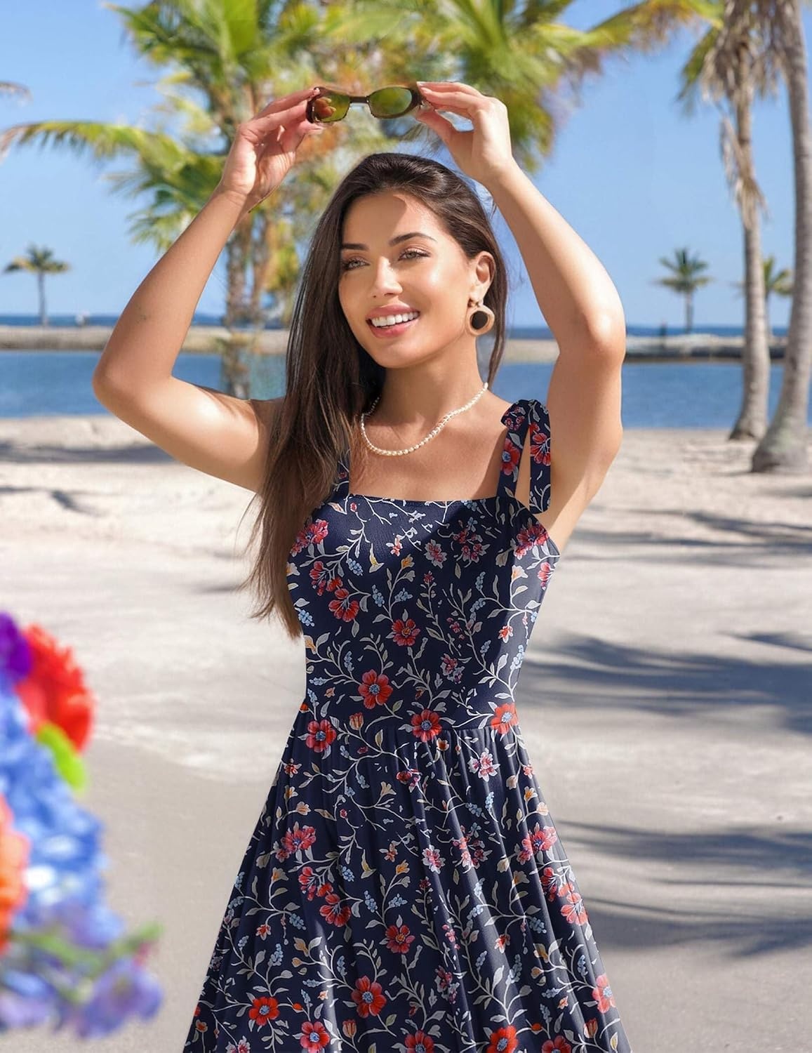 image:imageZeagoo Women Summer Maxi Dress with Pockets 2025 Spaghetti Strap Sundress Casual Flowy Boho Dress Floral Tiered Beach DressPattern11
