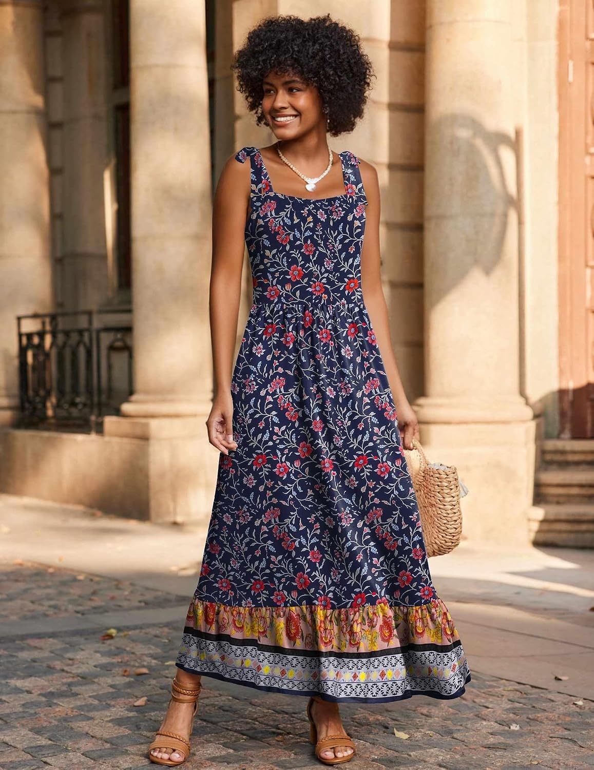 image:imageZeagoo Women Summer Maxi Dress with Pockets 2025 Spaghetti Strap Sundress Casual Flowy Boho Dress Floral Tiered Beach DressPattern11