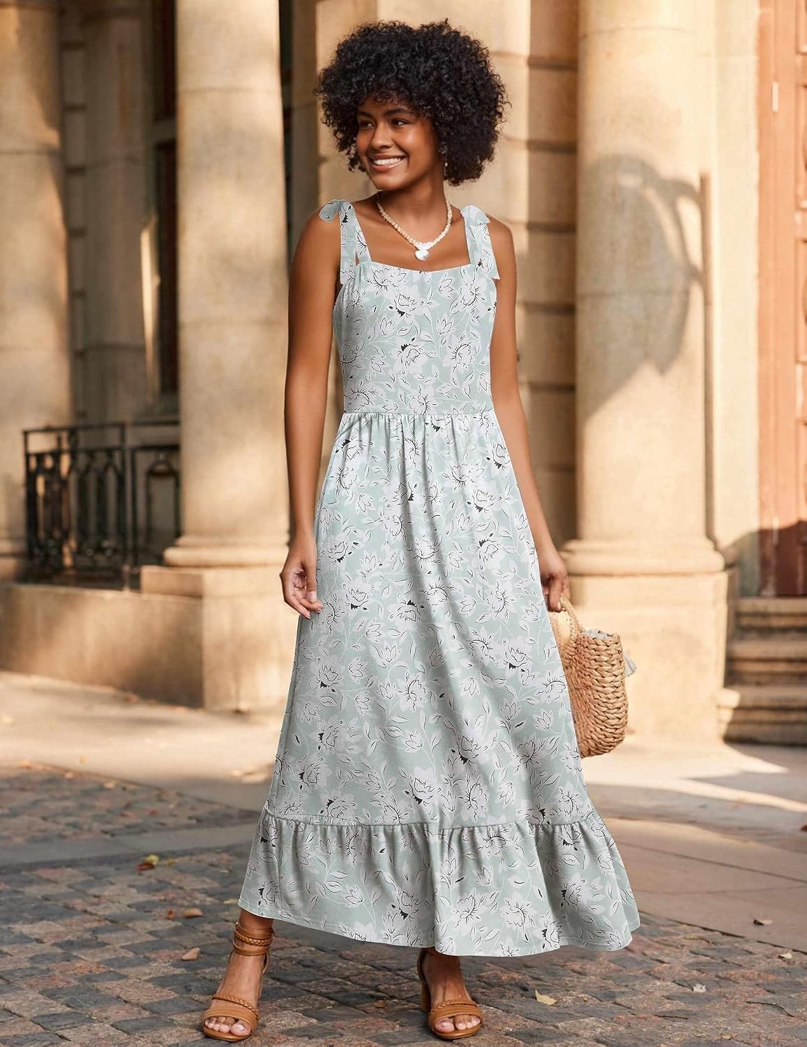 image:imageZeagoo Women Summer Maxi Dress with Pockets 2025 Spaghetti Strap Sundress Casual Flowy Boho Dress Floral Tiered Beach DressPattern8