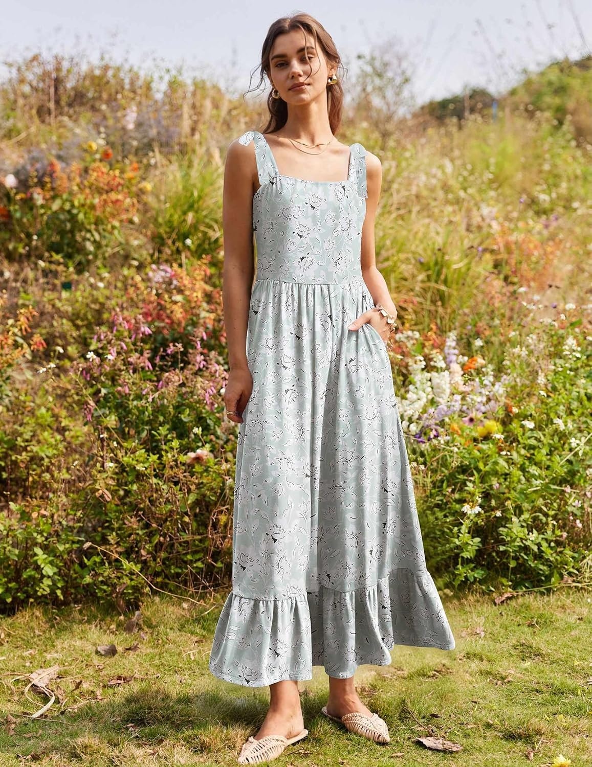 image:imageZeagoo Women Summer Maxi Dress with Pockets 2025 Spaghetti Strap Sundress Casual Flowy Boho Dress Floral Tiered Beach DressPattern8