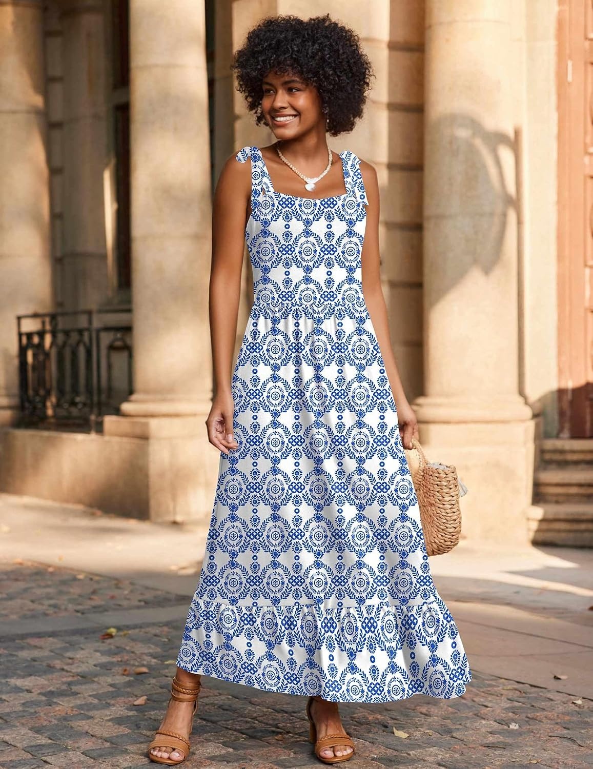 image:imageZeagoo Women Summer Maxi Dress with Pockets 2025 Spaghetti Strap Sundress Casual Flowy Boho Dress Floral Tiered Beach DressPattern9