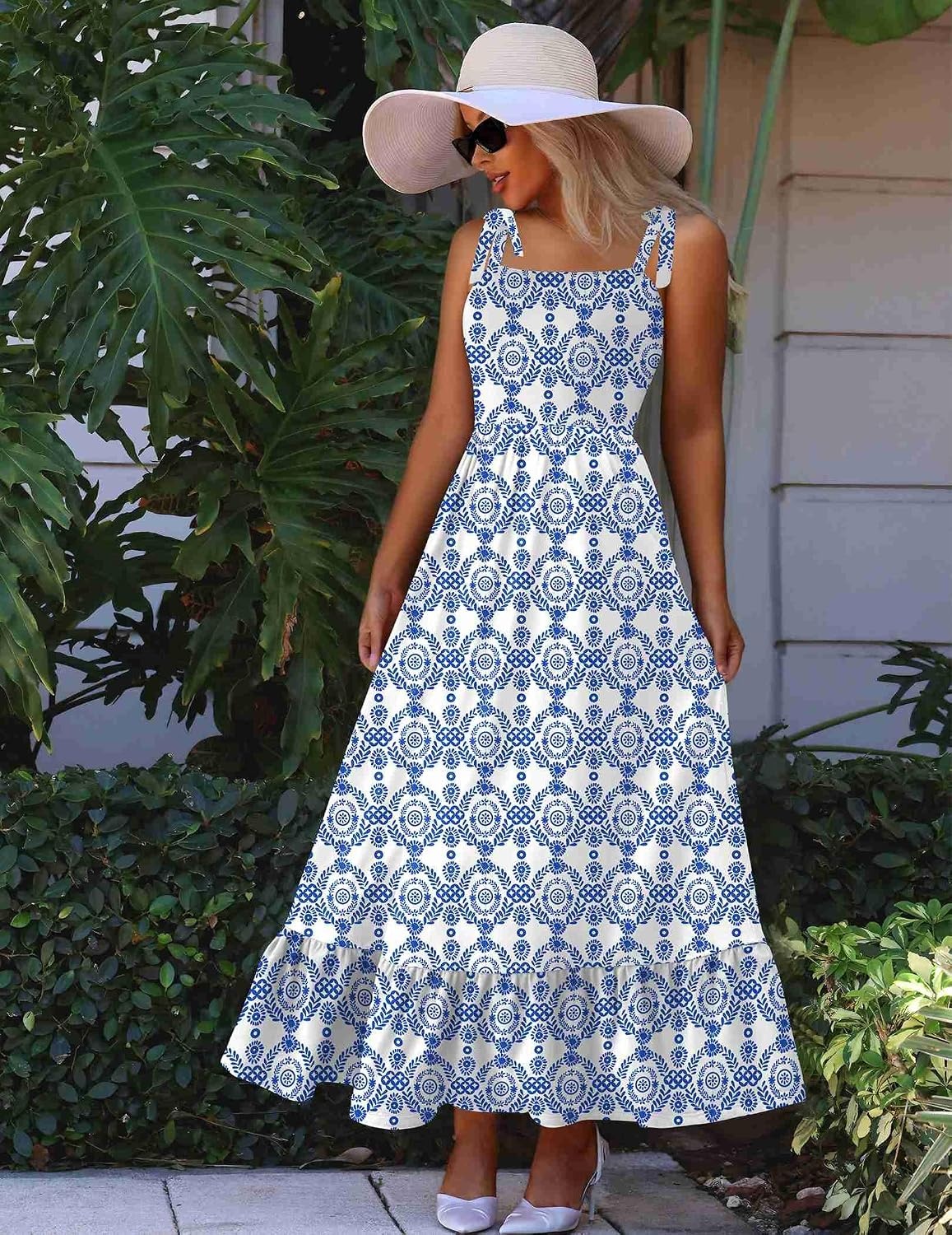 image:imageZeagoo Women Summer Maxi Dress with Pockets 2025 Spaghetti Strap Sundress Casual Flowy Boho Dress Floral Tiered Beach DressPattern9