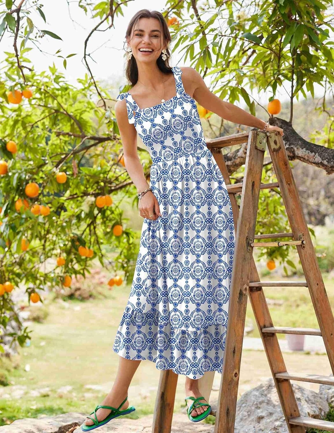 image:imageZeagoo Women Summer Maxi Dress with Pockets 2025 Spaghetti Strap Sundress Casual Flowy Boho Dress Floral Tiered Beach DressPattern9