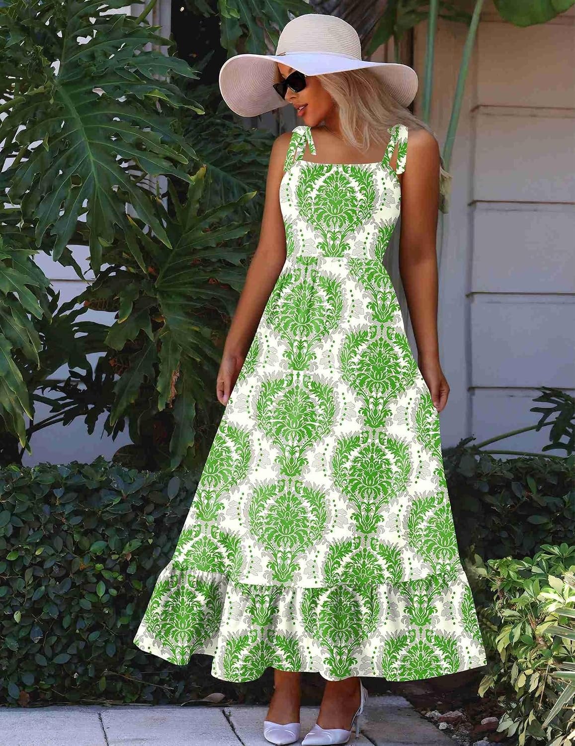 image:imageZeagoo Women Summer Maxi Dress with Pockets 2025 Spaghetti Strap Sundress Casual Flowy Boho Dress Floral Tiered Beach DressRed Floral