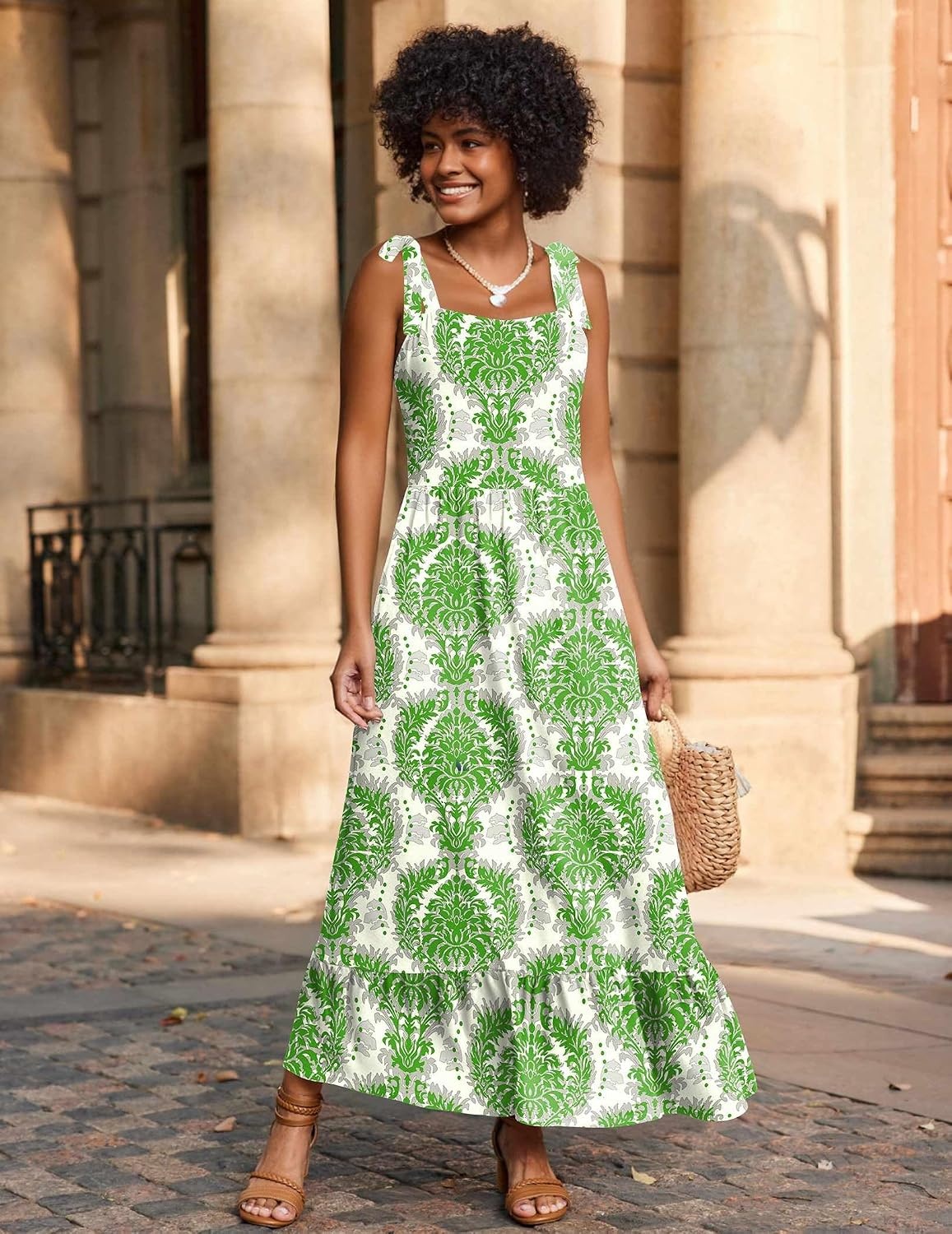 image:imageZeagoo Women Summer Maxi Dress with Pockets 2025 Spaghetti Strap Sundress Casual Flowy Boho Dress Floral Tiered Beach DressRed Floral