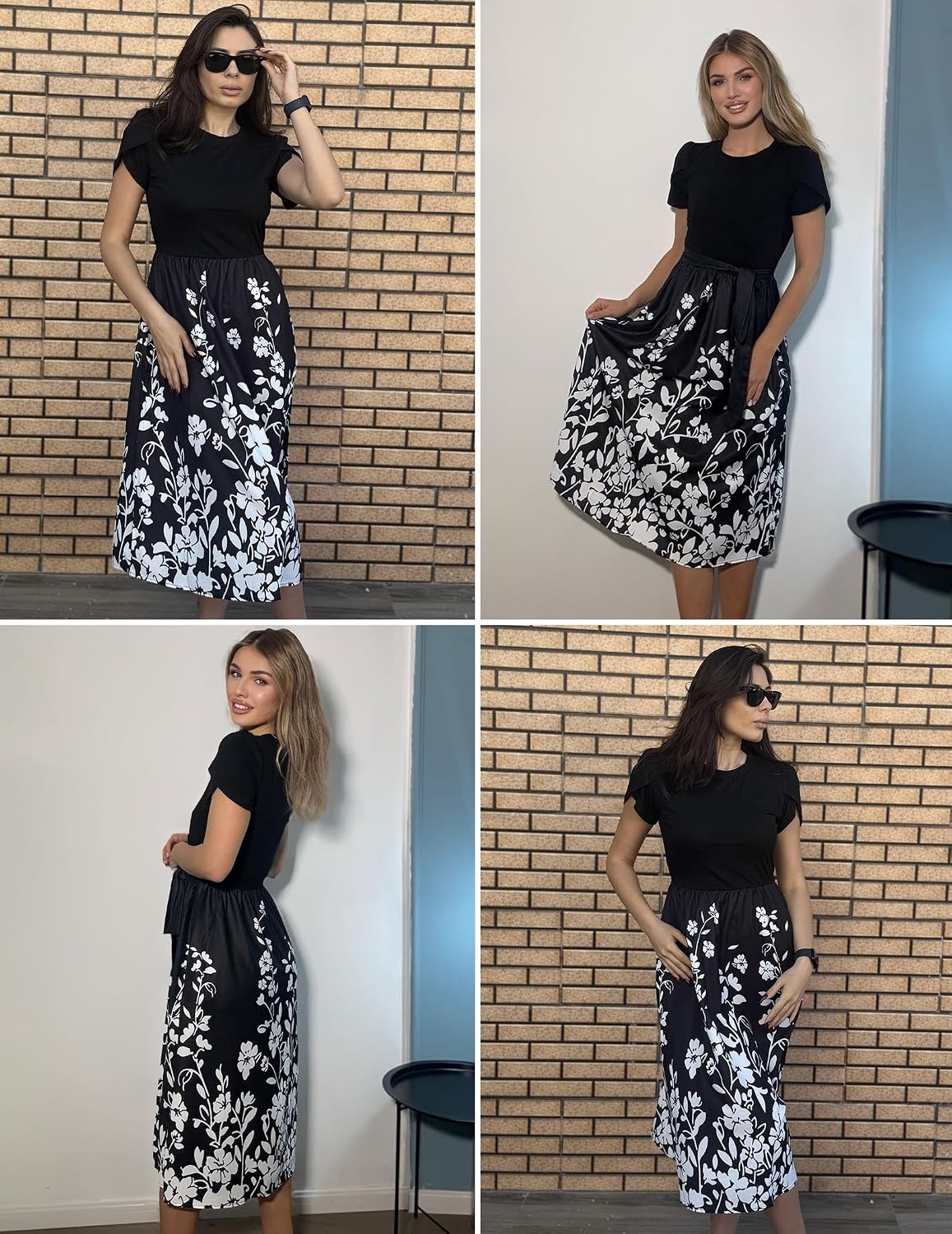 image:imageZeagoo Womens Midi Dress Summer Short Sleeve Dress with Pockets 2025 Casual Floral TShirt Dress Flowy Beach SundressBlack Floral04
