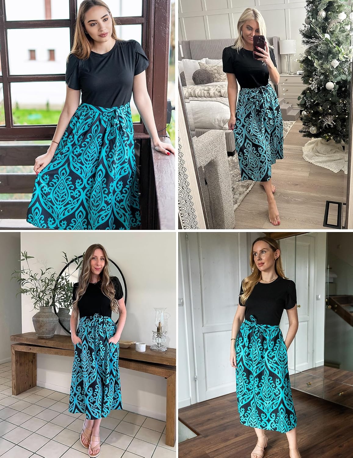 image:imageZeagoo Womens Midi Dress Summer Short Sleeve Dress with Pockets 2025 Casual Floral TShirt Dress Flowy Beach SundressBlackblue Floral