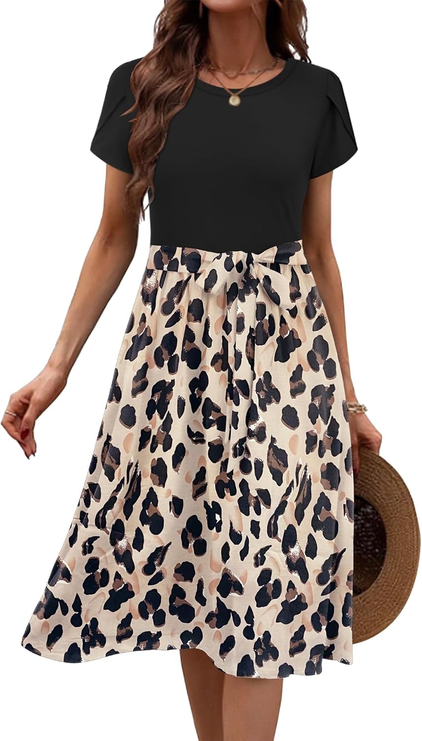 image:imageZeagoo Womens Midi Dress Summer Short Sleeve Dress with Pockets 2025 Casual Floral TShirt Dress Flowy Beach SundressBlackfloral01
