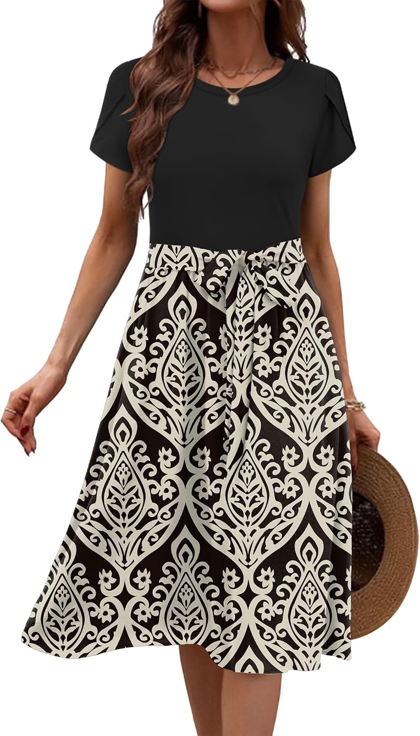 image:imageZeagoo Womens Midi Dress Summer Short Sleeve Dress with Pockets 2025 Casual Floral TShirt Dress Flowy Beach SundressBlackfloral02