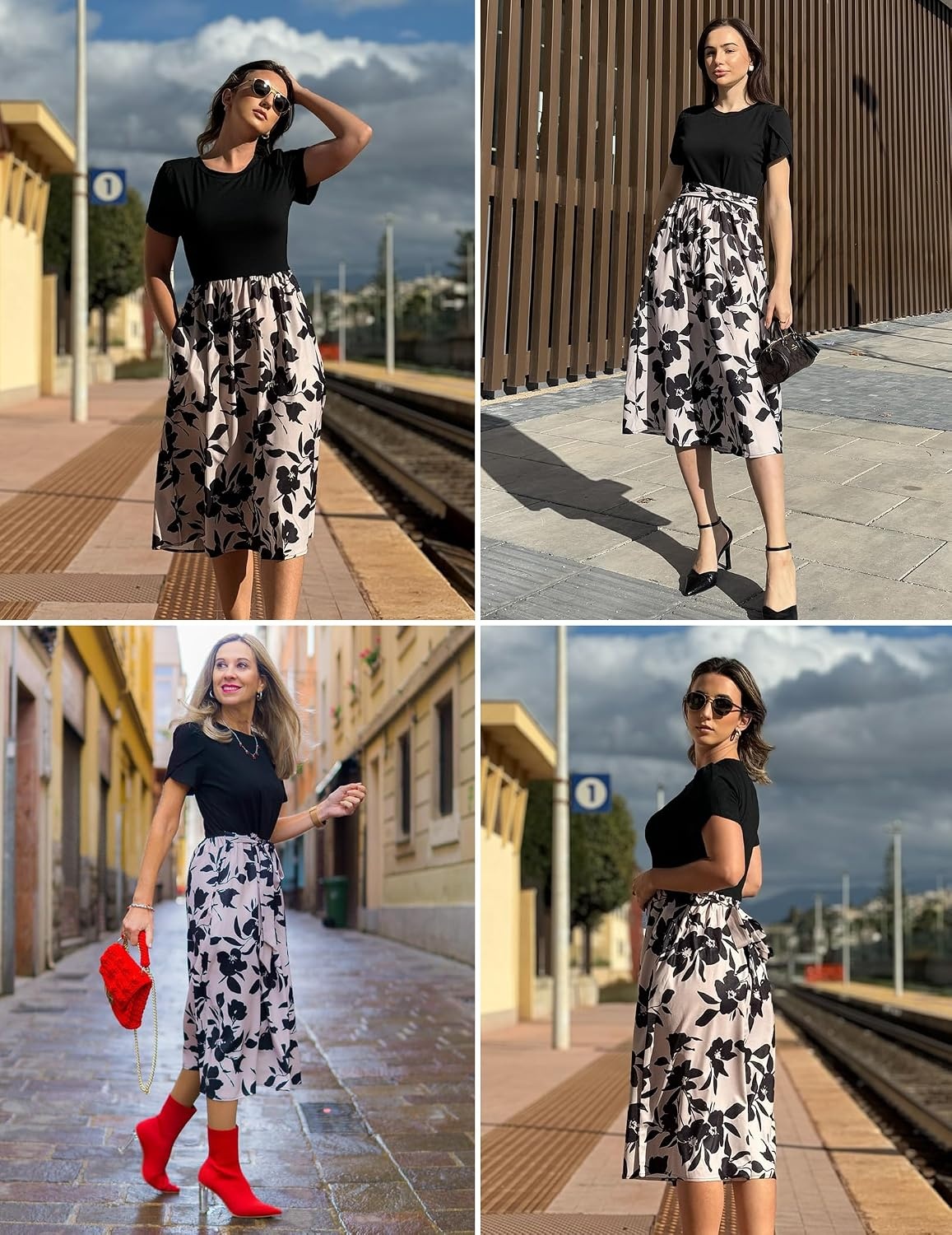image:imageZeagoo Womens Midi Dress Summer Short Sleeve Dress with Pockets 2025 Casual Floral TShirt Dress Flowy Beach SundressBlackfloral03