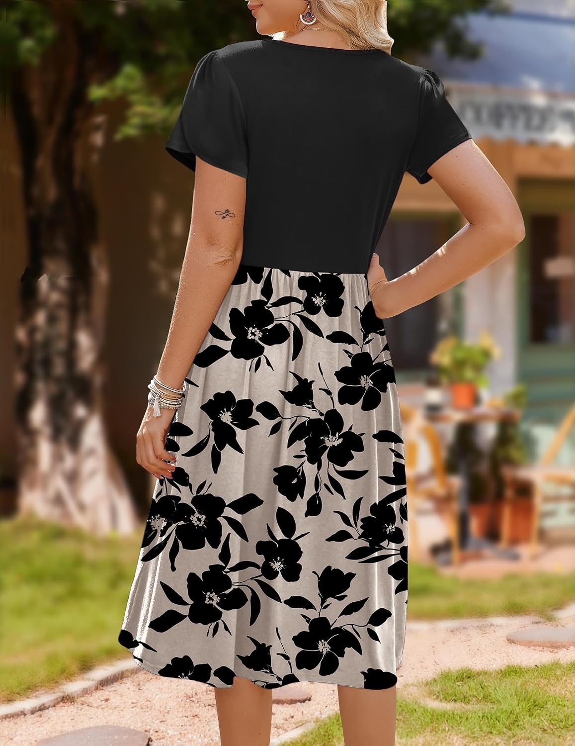image:imageZeagoo Womens Midi Dress Summer Short Sleeve Dress with Pockets 2025 Casual Floral TShirt Dress Flowy Beach SundressBlackfloral03