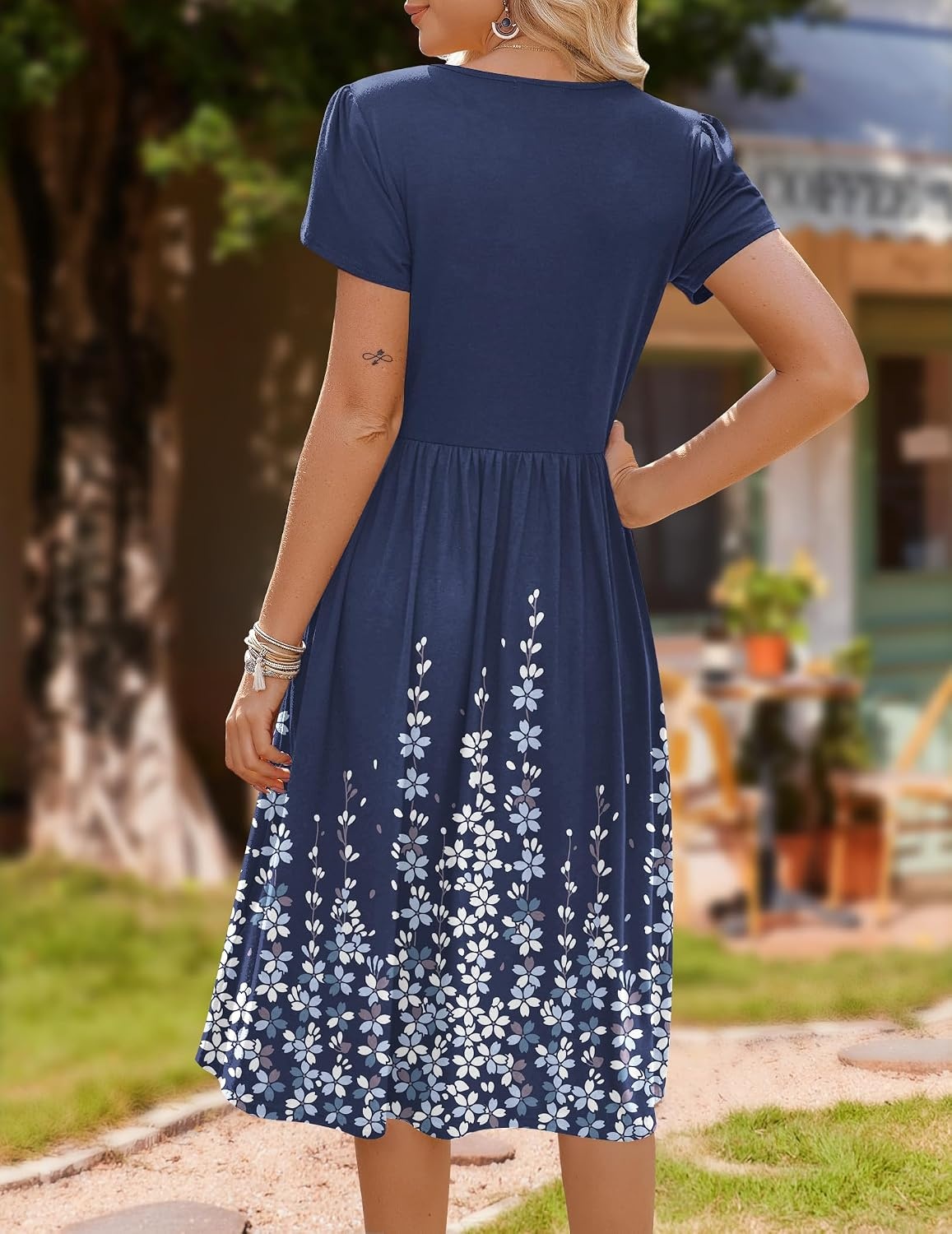 image:imageZeagoo Womens Midi Dress Summer Short Sleeve Dress with Pockets 2025 Casual Floral TShirt Dress Flowy Beach SundressFloralsf119