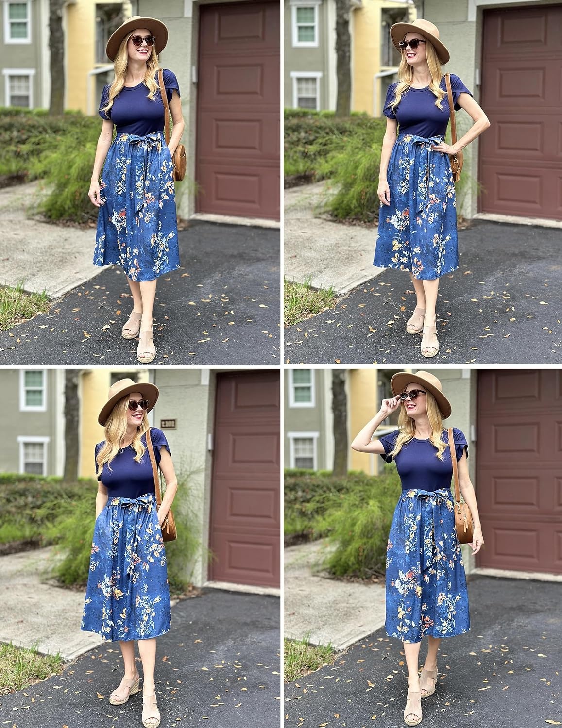 image:imageZeagoo Womens Midi Dress Summer Short Sleeve Dress with Pockets 2025 Casual Floral TShirt Dress Flowy Beach SundressNavybluefloral