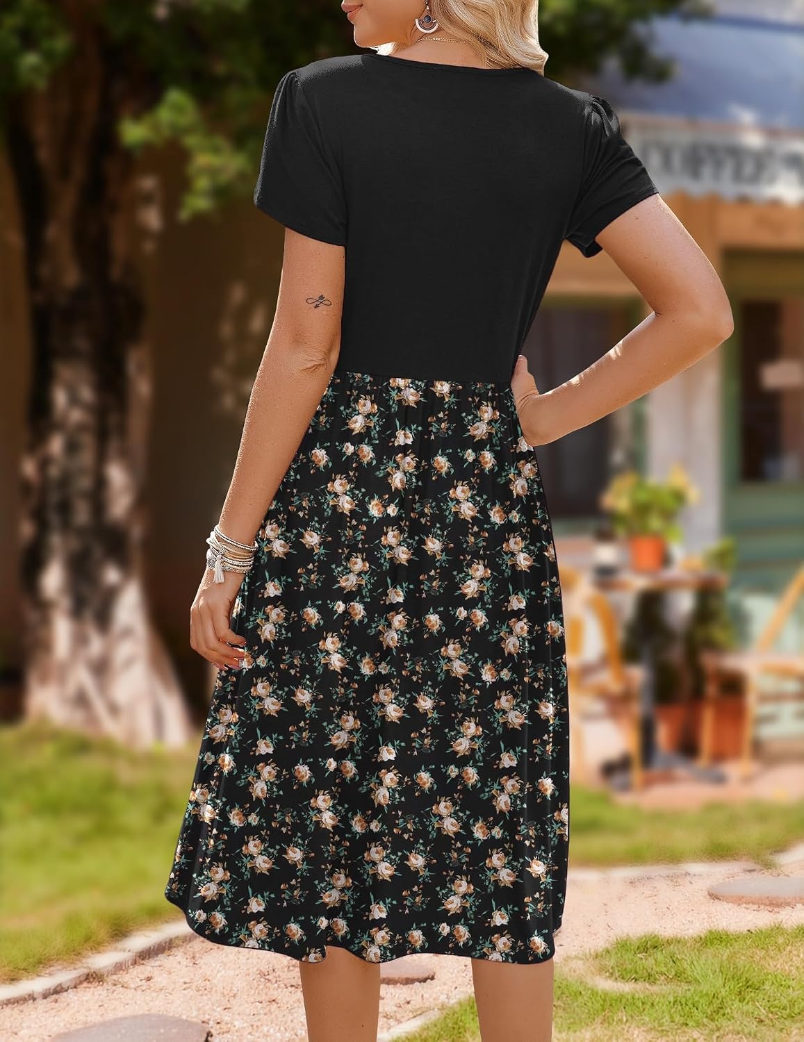 image:imageZeagoo Womens Midi Dress Summer Short Sleeve Dress with Pockets 2025 Casual Floral TShirt Dress Flowy Beach SundressPat72