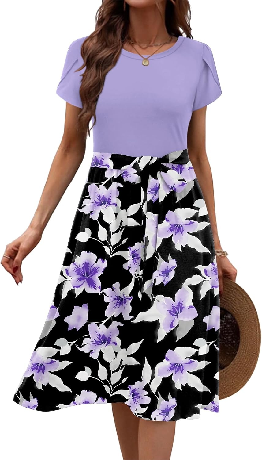 image:imageZeagoo Womens Midi Dress Summer Short Sleeve Dress with Pockets 2025 Casual Floral TShirt Dress Flowy Beach SundressPruplefloral