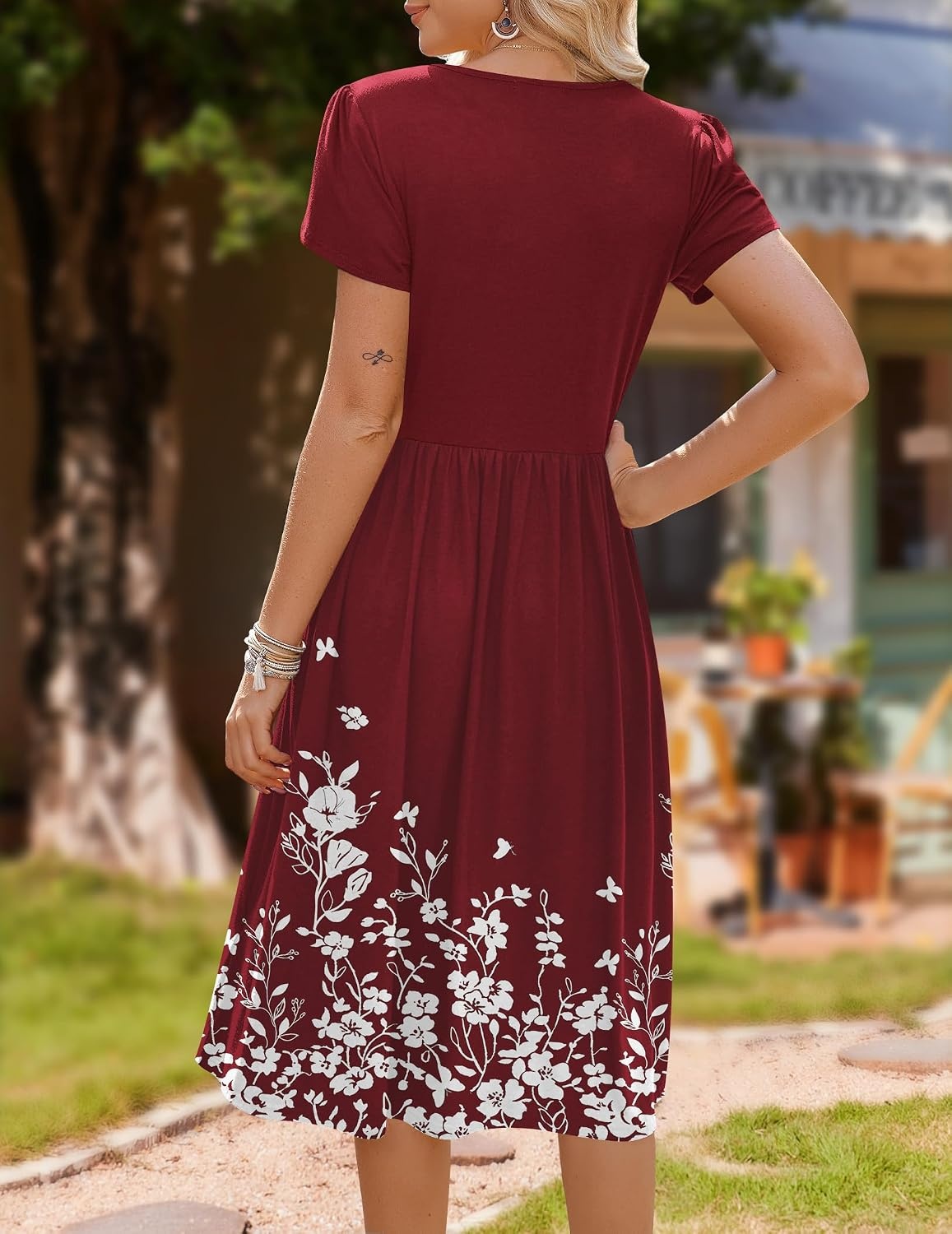 image:imageZeagoo Womens Midi Dress Summer Short Sleeve Dress with Pockets 2025 Casual Floral TShirt Dress Flowy Beach SundressRed Floralprinted