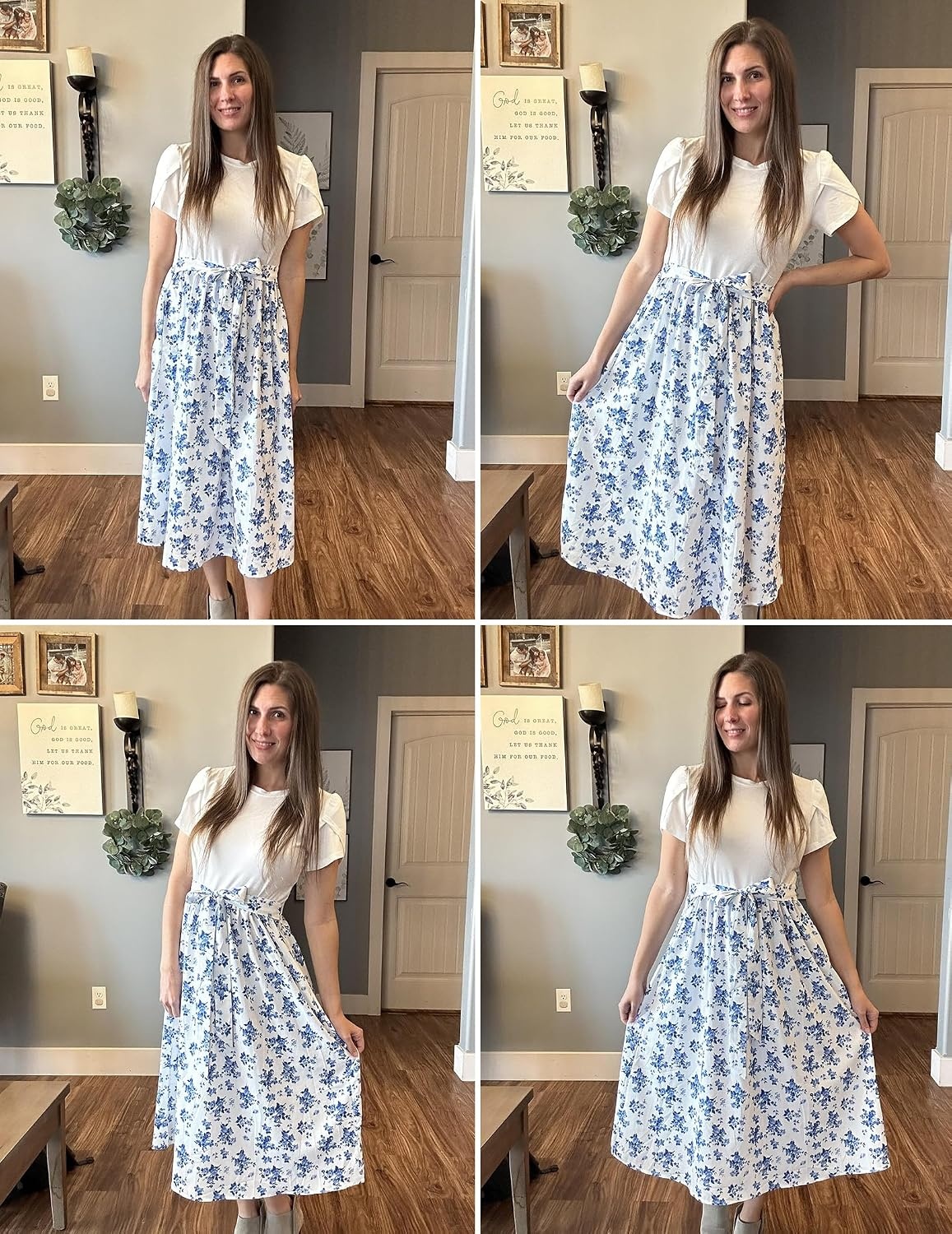 image:imageZeagoo Womens Midi Dress Summer Short Sleeve Dress with Pockets 2025 Casual Floral TShirt Dress Flowy Beach SundressWhite Bluefloral