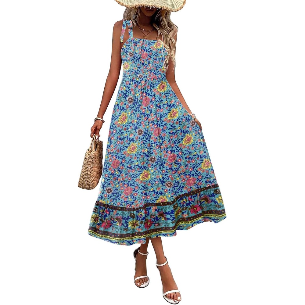 image:imageZeagoo Women Summer Maxi Dress with Pockets 2025 Spaghetti Strap Sundress Casual Flowy Boho Dress Floral Tiered Beach DressPattern1