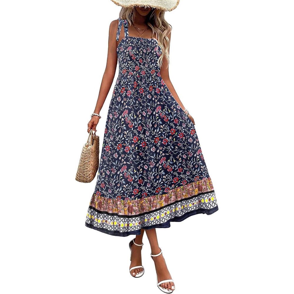 image:imageZeagoo Women Summer Maxi Dress with Pockets 2025 Spaghetti Strap Sundress Casual Flowy Boho Dress Floral Tiered Beach DressPattern11