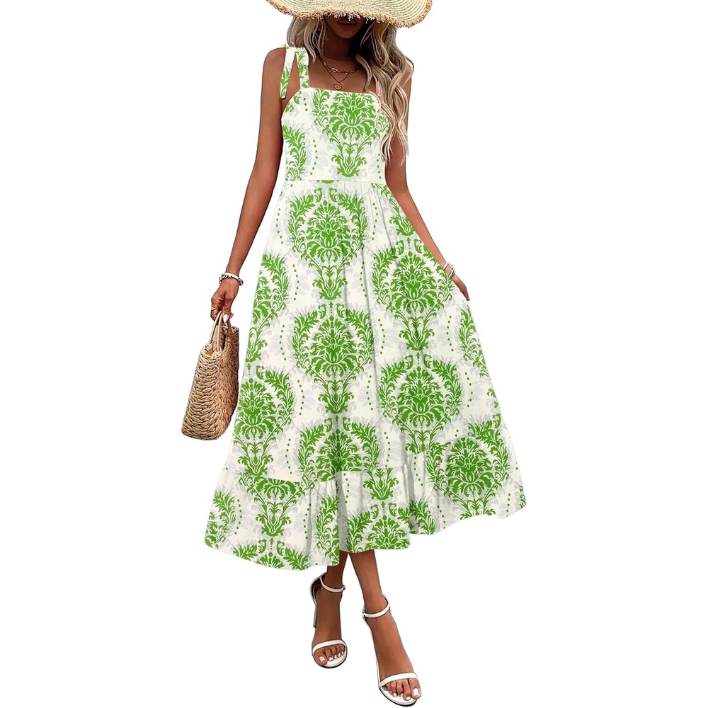 image:imageZeagoo Women Summer Maxi Dress with Pockets 2025 Spaghetti Strap Sundress Casual Flowy Boho Dress Floral Tiered Beach DressRed Floral
