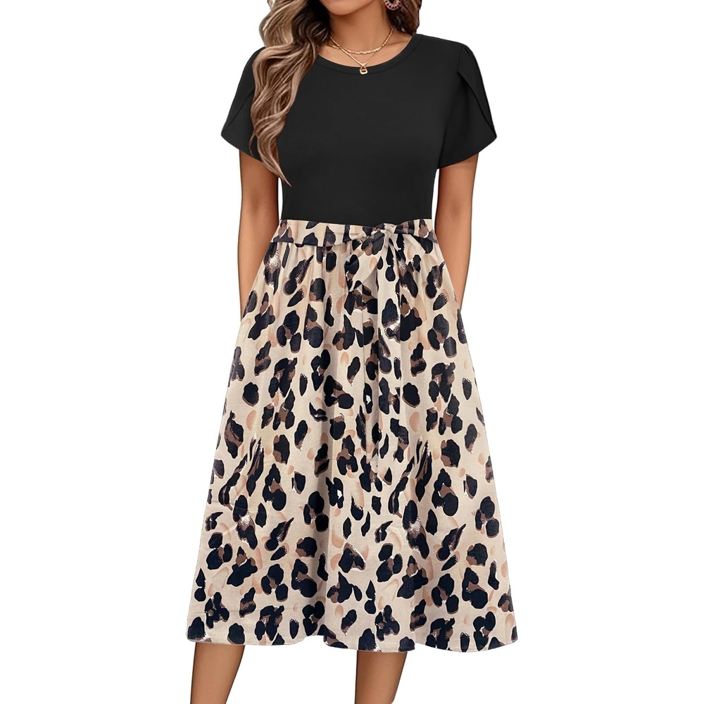 image:imageZeagoo Womens Midi Dress Summer Short Sleeve Dress with Pockets 2025 Casual Floral TShirt Dress Flowy Beach SundressBlackfloral01