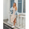 Zeagoo Womens Casual Summer Dress Sleeveless Striped Midi Dresses Beach Vacation Bodycon Knit Side Slit Tank Sundresses(Brown and White Striped)